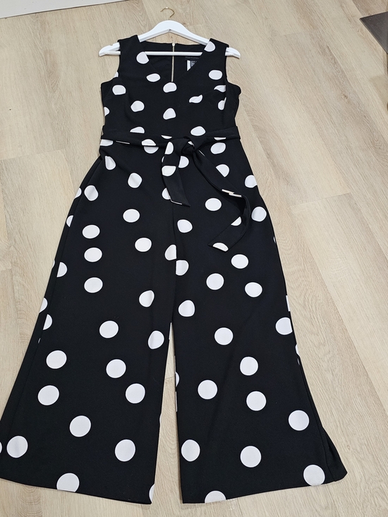 Frank Lyman Polka Dot Jumpsuit Size 8 Black White Wide Leg Belted Sleeveless Mad - Picture 2 of 11